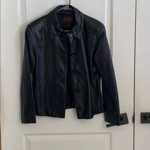 Short black leather jacket